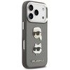 Karl Lagerfeld FW Grained Karl & Choupette Heads Pins & Logo dėklas skirtas Apple iPhone 17 Pro pilkos spalvos