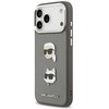 Karl Lagerfeld FW Grained Karl & Choupette Heads Pins & Logo dėklas skirtas Apple iPhone 17 Pro Max pilkos spalvos
