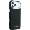 Dėklas Karl Lagerfeld Grūdėtos tekstūros Allover Logo Metal Elongated MagSafe, skirtas iPhone 18 Pro / 17 Pro, juodas