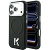 Karl Lagerfeld grūdėtos tekstūros reljefinis žiedas ir Kameo logotipas MagSafe dėklas iPhone 18 Pro / 17 Pro - Juodas
