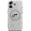 Karl Lagerfeld IML blizgučiais puoštas „Karl & Choupette Heads“ logotipo „MagSafe iPhone 16“ dėklas – pilkas