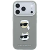 Karl Lagerfeld Saffiano dėklas su Karl & Choupette galvų smeigtukais ir logotipu, skirtas iPhone 18 Pro / 17 Pro - Pilkas
