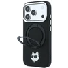 Dėklas Karl Lagerfeld with Ring Stand 360 Choupette Head Pin MagSafe Case for iPhone 18 Pro / 17 Pro - Juodas