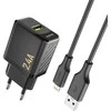 Dudao A23LEU 2.4A GaN EU USB-A sieninis įkroviklis su USB-A į Lightning kabeliu - Juodas