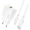 Dudao A23LEU 2.4A GaN EU USB-A sieninis įkroviklis su USB-A į Lightning kabeliu - Baltas