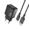 Dudao A23TEU 2.4A GaN USB-A sieninis įkroviklis su USB-A - USB-C laidu - juodas