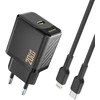 Dudao A26LEU PD 20W GaN USB-C sieninis įkroviklis su USB-C–Lightning laidu - Juodas