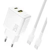 Dudao A26TCEU PD QC 25W GaN USB-A USB-C sieninis įkroviklis su USB-C laidu – baltas