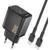 „Dudao A27CEU PD 25W GaN SB-C“ sieninis įkroviklis su USB-C laidu – juodas