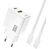 Dudao A27MaxCEU PD QC 35W USB-A USB-C sieninis įkroviklis su USB-C laidu – baltas