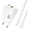Dudao A27MaxCEU PD QC 35W USB-A USB-C sieninis įkroviklis su USB-C laidu – baltas