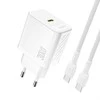 Dudao A27PCEU PD 30W GaN USB-C sieninis įkroviklis su USB-C laidu - Baltas