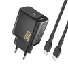 Dudao A27PCEU PD 30W GaN USB-C sieninis įkroviklis su USB-C laidu - Juodas