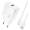 Dudao A27STEU 25W GaN USB-A sieninis įkroviklis su USB-A - USB-C laidu - Baltas