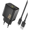 Dudao A27STEU 25W GaN USB-A sieninis įkroviklis su USB-A - USB-C laidu - Juodas