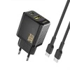 Dudao A27TCEU PD 30W GaN USB-A USB-C Wall Charger with USB-C Cable - Juodas