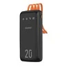 Didelės talpos Dudao nešiojama baterija su 4 integruotais laidais, 20000 mAh, USB C tipo + micro USB + Lightning + USB-A (įvestis) - juodas (Dudao K6Pro+)