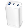 Evelatus 65W GaN ātrā lādētāja 2× USB-C + USB-A CN spraudnis PD/QC daudzportu izeja baltā krāsā