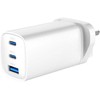 Evelatus 65W GaN Ātrais Lādētājs UK Kontaktligzda 2× USB-C + USB-A PD/QC Multi-Port Balts