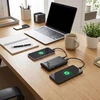 FORCELL F-ENERGY F10K6 daugiafunkcis nešiojamas įkroviklis su įmontuotais C tipo ir „Lightning“ laidais PD QC3.0 3A 22,5W 10000 mAh juodas
