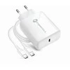 Įkroviklis Forcell + "USB-C (Type-C) to USB-C (Type-C)" (1xUSB-C 3A 25W) baltas