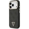 Guess PU Leather 4G Strass Triangle Logo Gold Frame MagSafe dėklas skirtas Apple iPhone 17 Pro juodos spalvos