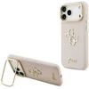 Guess PU Grained 4G Logo Stand Camera Frame dėklas skirtas Apple iPhone 17 Pro Max rožinės spalvos