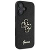 Guess PU Fixed Glitter 4G Metal Logo dėklas skirtas Apple iPhone 16 juodos spalvos