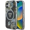 Guess Glitter Flowers Triangle Mygtukai MagSafe Apple iPhone 16 dėklas telefonui juodos spalvos