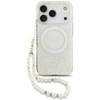 „Guess IML Flowers Electro Pearl Strap MagSafe“ dėklas, skirtas „iPhone 17 Pro“ – baltas