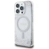 Guess GUHMP16LRGRGES Apple iPhone 16 Pro 6.3" sidabro spalvos kietas dėklas su blizgučiais ir resininiu efektu, MagSafe
