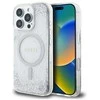 Guess GUHMP16LRGRGES Apple iPhone 16 Pro 6.3" sidabro spalvos kietas dėklas su blizgučiais ir resininiu efektu, MagSafe