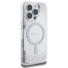 Guess GUHMP16LRGRGES Apple iPhone 16 Pro 6.3" sidabro spalvos kietas dėklas su blizgučiais ir resininiu efektu, MagSafe