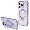 Guess GUHMP15LHRSGSU Apple iPhone 15 Pro 6.1″ violetinės spalvos kietas dėklas Ring Stand Script Glitter MagSafe