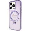 Guess GUHMP15LHRSGSU Apple iPhone 15 Pro 6.1″ violetinės spalvos kietas dėklas Ring Stand Script Glitter MagSafe