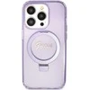 Guess GUHMP15LHRSGSU Apple iPhone 15 Pro 6.1″ violetinės spalvos kietas dėklas Ring Stand Script Glitter MagSafe