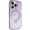 Guess GUHMP15LHRSGSU Apple iPhone 15 Pro 6.1″ violetinės spalvos kietas dėklas Ring Stand Script Glitter MagSafe