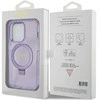 Guess GUHMP15LHRSGSU Apple iPhone 15 Pro 6.1″ violetinės spalvos kietas dėklas Ring Stand Script Glitter MagSafe