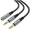 Kabelis AUX 2in1 Jack 3,5 mm (lizdas) į 2 x Jack 3,5 mm (vyras) Hoco 0,25 m UPA21 metalinis pilkas
