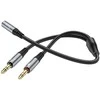 Kabelis AUX 2in1 Jack 3,5 mm (lizdas) į 2 x Jack 3,5 mm (vyras) Hoco 0,25 m UPA21 metalinis pilkas