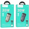 Automobilinis įkroviklis Hoco USB C QC3.0 PD 30W + laidas USB C - Lightning Z57 metalinis pilkas