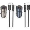 Automobilinis įkroviklis Hoco USB C QC3.0 PD 30W + laidas USB C - Lightning Z57 metalinis pilkas