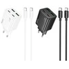 Telefono įkroviklis Hoco 2 x USB C + 2 x USB A QC3.0 PD 3A 20W + laidas USB C į USB C N55 baltas