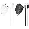 Telefono įkroviklis Hoco 2 x USB C + 2 x USB A QC3.0 PD 3A 20W + laidas USB C į Lightning N55 baltas