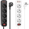 Įkroviklis-prailgintuvas Hoco NS1 (2xUSB; 1xUSB-C; 4xEU socket; 3A 20W) baltas