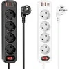 Įkroviklis-prailgintuvas Hoco NS1 (2xUSB; 1xUSB-C; 4xEU socket; 3A 20W) baltas