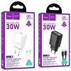 Phone charger Hoco USB C QC PD 30W + cable USB C to USB C N62 juodas
