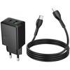 Telefono įkroviklis Hoco USB A + USB C QC3.0 PD AFC 3A 30W + laidas USB C į USB C N71 juodas