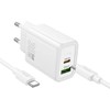 Telefono įkroviklis Hoco USB A + USB C QC3.0 PD 3A 30W + laidas USB C į USB C N63 baltas