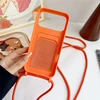 Hurtel iPhone 17 Pro / 18 Pro Silikoninis dėklas with Card Pocket and Crossbody Strap - Oranžinis